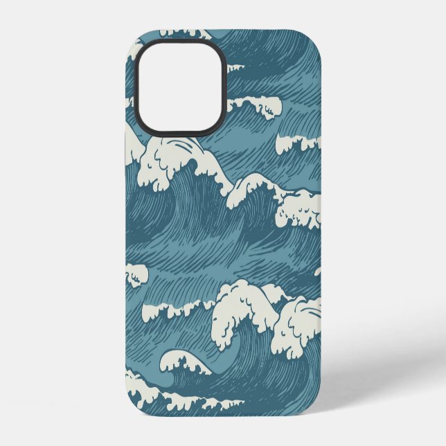 Hand-Drawn Waves Retro Vintage Pattern iPhone Case (Back)