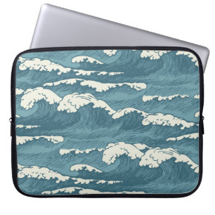 Hand-Drawn Waves Retro Vintage Pattern Laptop Sleeve