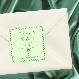 Hand Drawn Wavy Bikinis & Martinis Bachelorette Square Sticker