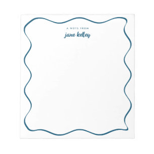 Hand Drawn Wavy Border Blue Personalised Notepad