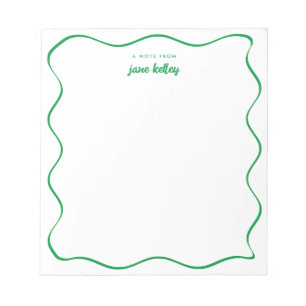 Hand Drawn Wavy Border Bright Green Personalised Notepad