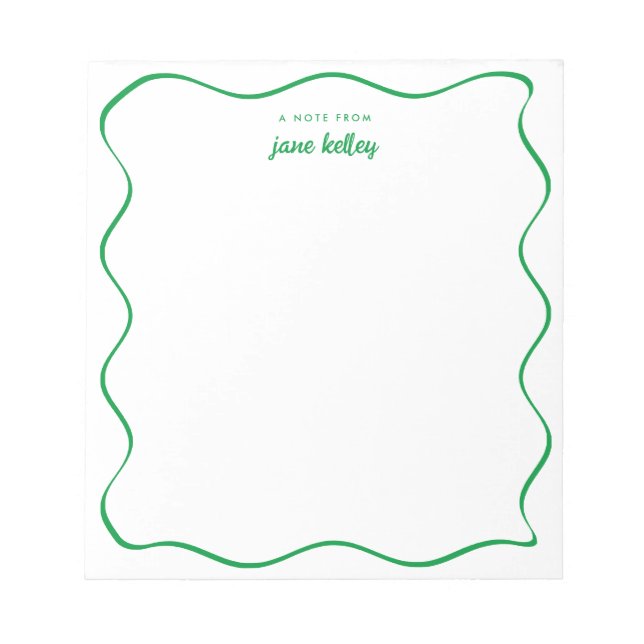 Hand Drawn Wavy Border Bright Green Personalised Notepad (Front)