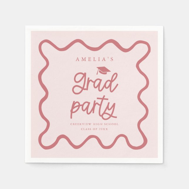 Hand Drawn Wavy Line Blush Pink Grad Party Napkin (Front)