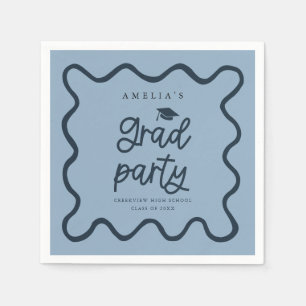 Hand Drawn Wavy Line Navy Grad Party Napkin