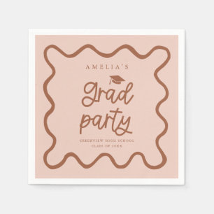 Hand Drawn Wavy Line Terracotta Grad Party Napkin