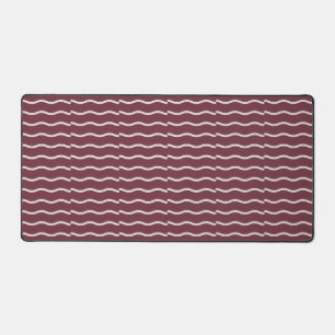 Hand-Drawn Wavy Ticking Stripe   Deep Burgundy Desk Mat