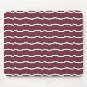 Hand-Drawn Wavy Ticking Stripe   Deep Burgundy Mouse Pad