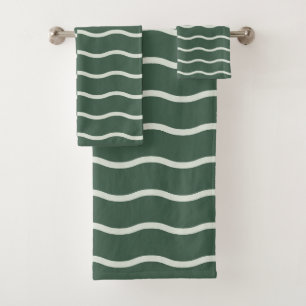 Hand-Drawn Wavy Ticking Stripe Deep Forest Bath Towel Set