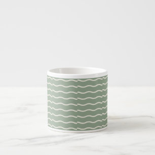 Hand-Drawn Wavy Ticking Stripe Pale Sage Espresso Cup