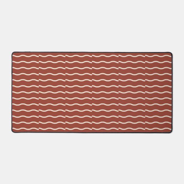 Hand-Drawn Wavy Ticking Stripe | Rust Red Desk Mat (Front)