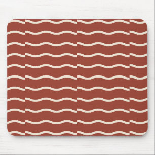 Hand-Drawn Wavy Ticking Stripe Rust Red Mouse Pad