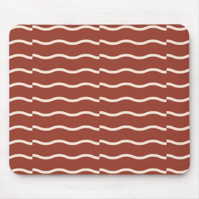 Hand-Drawn Wavy Ticking Stripe | Rust Red Mouse Pad (Front)