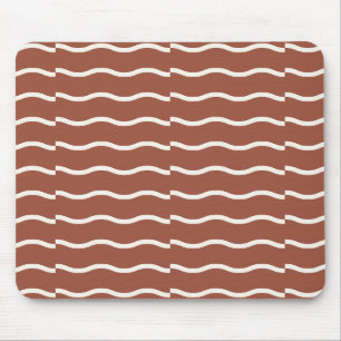 Hand-Drawn Wavy Ticking Stripe Rust Sienna Mouse Pad