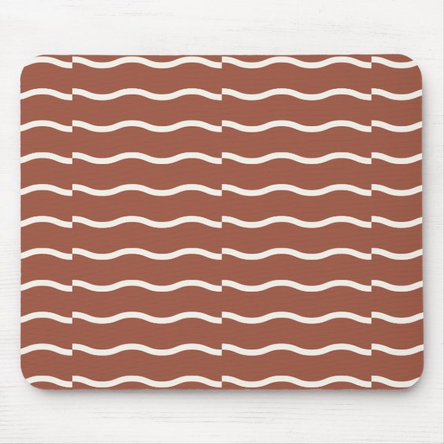 Hand-Drawn Wavy Ticking Stripe | Rust Sienna Mouse Pad (Front)