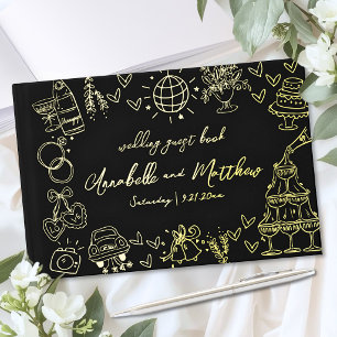 Hand Drawn Wedding Black Gold Guest Book