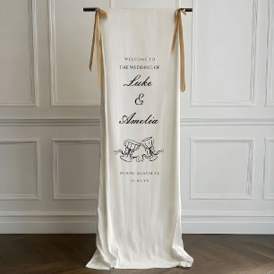 Hand Drawn Wedding Champagne Couple Glasses Banner