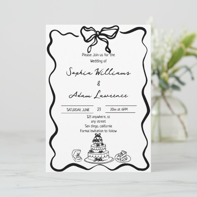  Hand Drawn Wedding Invitation (Standing Front)