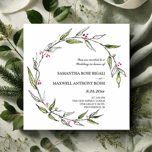 Hand Drawn Wedding Invitations Botanical (Hand drawn wedding invitations unique art by Victoria Grigaliunas of Do Tell A Belle)