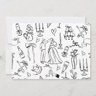 hand drawn wedding marriage bridal toile thank you card