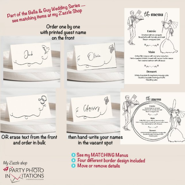 hand drawn wedding place card (Bella & Guy hand drawn menu place cards)