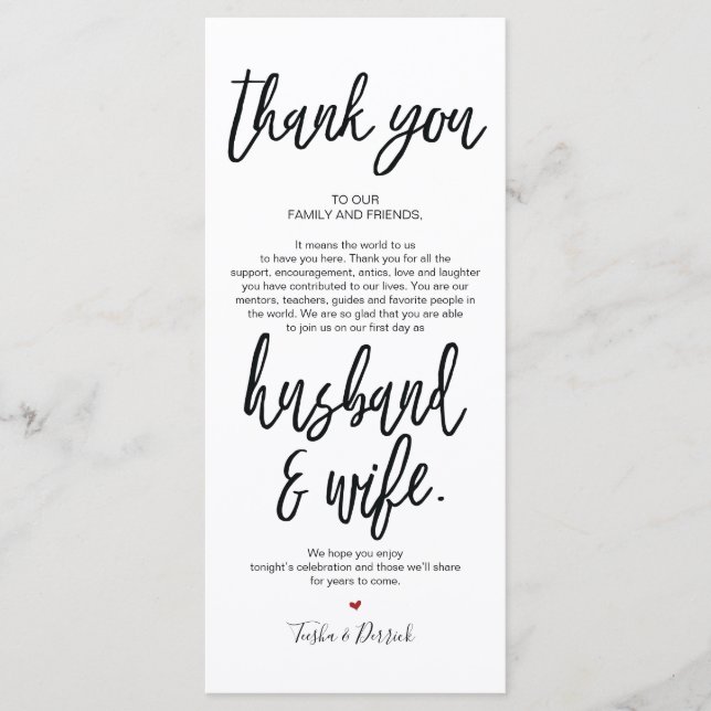 Hand drawn Wedding Thank you Place Setting Card v2 (Front)