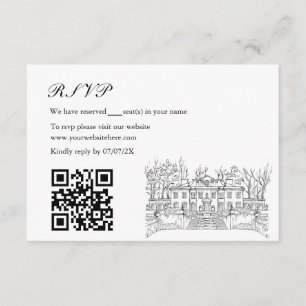 Hand Drawn Wedding Venue Mansion Illustration RSVP Enclosure Card