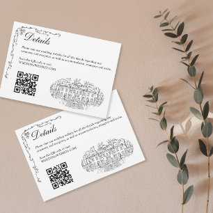 Hand Drawn Wedding Venue Mansion Illustration RSVP Enclosure Card