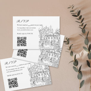 Hand Drawn Wedding Venue Mansion Illustration RSVP Enclosure Card