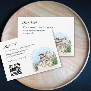 Hand Drawn Wedding Venue Mansion Illustration RSVP Enclosure Card