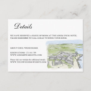 Hand Drawn Wedding Venue Mansion Illustration RSVP Enclosure Card