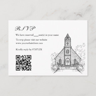 Hand Drawn Wedding Venue Mansion Illustration RSVP Enclosure Card