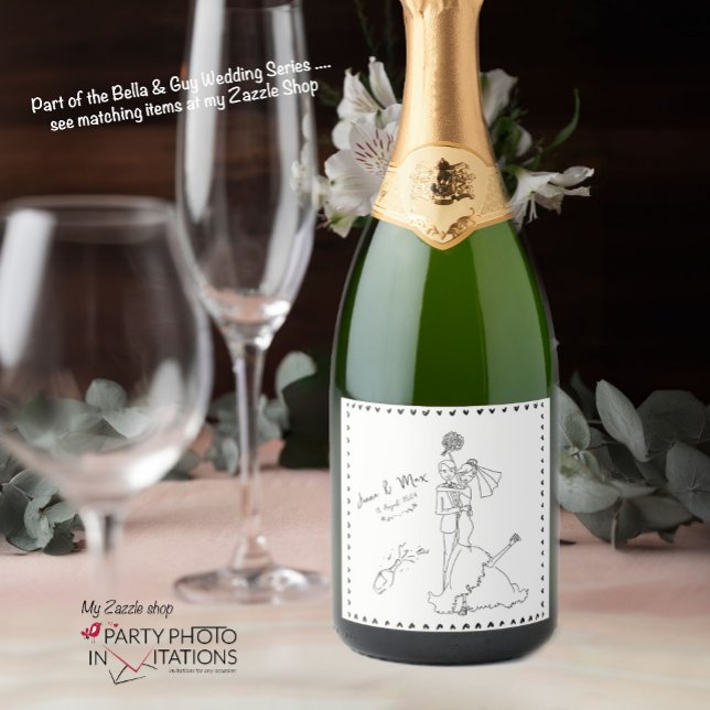 hand drawn Wedding wine label (bella and guy hand drawn wine Label)