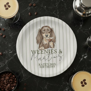 Hand Drawn Weenies and Martinis Dachshund Paper Plate