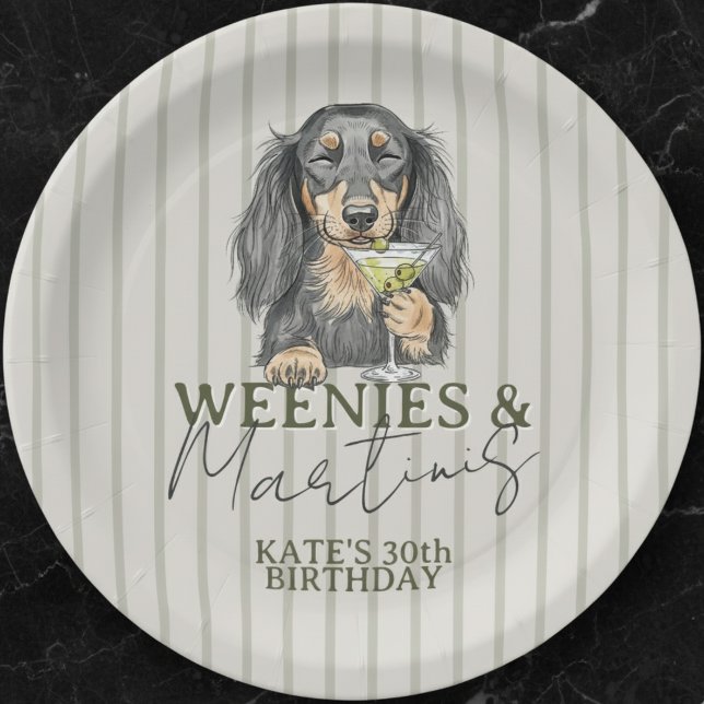 Hand Drawn Weenies and Martinis Dachshund Paper Plate (Celebrate with this Hand Drawn Weenies and Martinis Dachshund Paper Plate! )