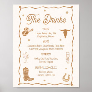 Hand Drawn Western Bridal Shower Drink Menu Bar  Poster