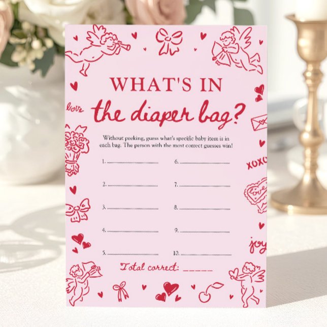 Hand Drawn What's In The Diaper Bag Baby Shower Invitation (Hand Drawn What's In The Diaper Bag Baby Shower Game)