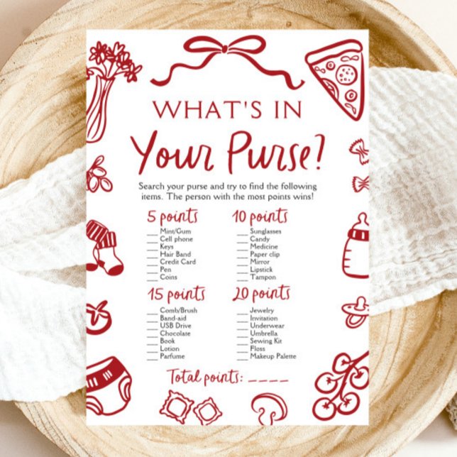Hand Drawn What's In Your Purse Baby Shower Game Invitation (Hand Drawn What's In Your Purse Baby Shower Game)