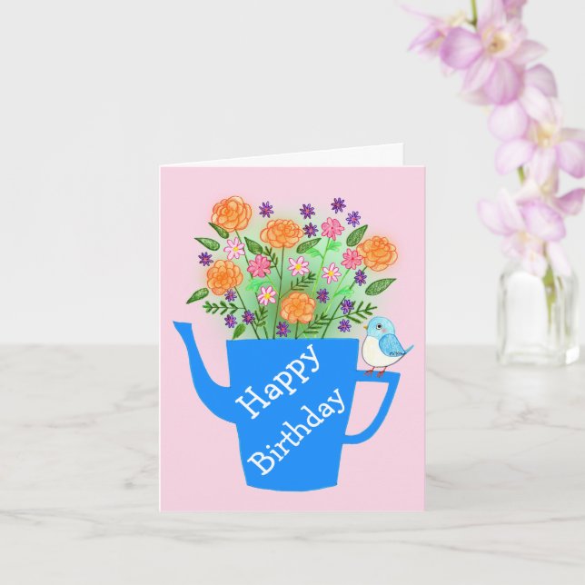 Hand-Drawn Whimsical Art Custom Birthday Card (Orchid)