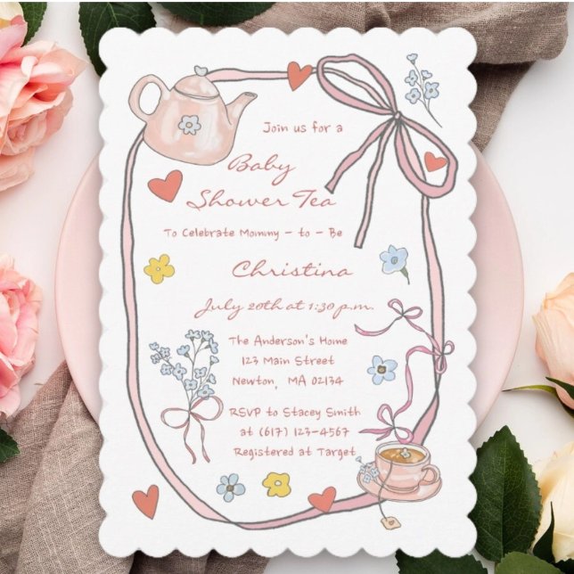 Hand Drawn Whimsical Baby Shower Tea Party Invitation (Creator Uploaded)