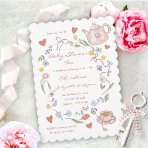 Hand Drawn Whimsical Baby Shower Tea Party Invitation