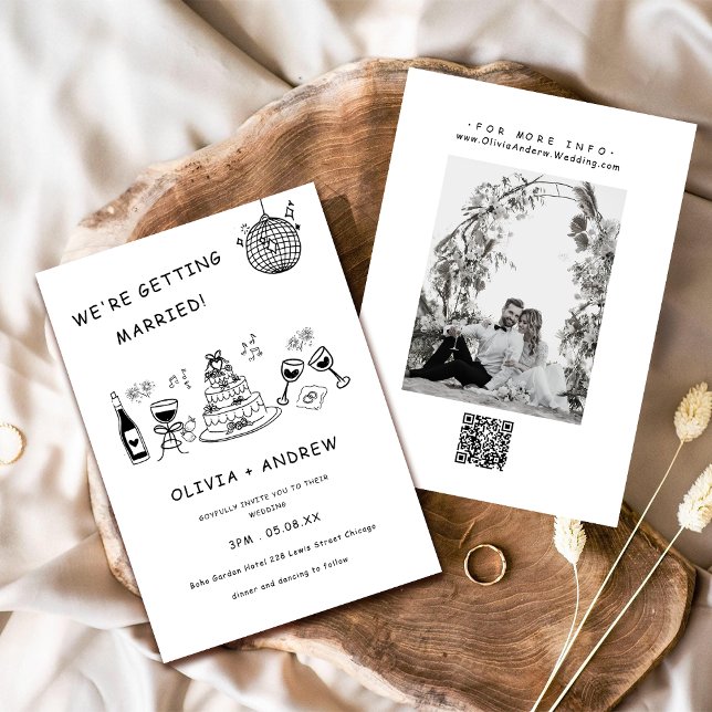 Hand Drawn Whimsical Black and White Wedding Invitation (Creator Uploaded)