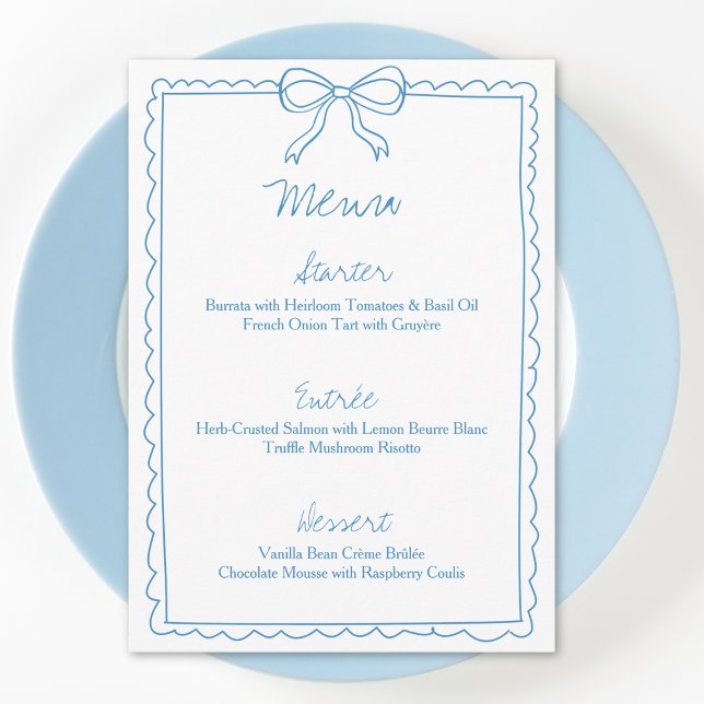 Hand Drawn Whimsical Blue Bow Sketch Bridal Shower Menu (Creator Uploaded)