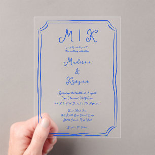 Hand Drawn Whimsical Blue French Wedding Acrylic Invitations
