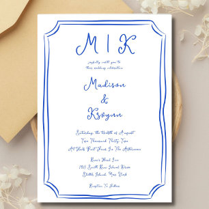 Hand Drawn Whimsical Blue French Wedding Invitation