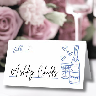 Hand Drawn Whimsical Blue Wedding Place Card