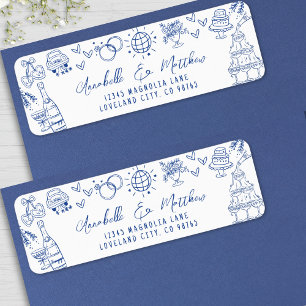 Hand Drawn Whimsical Blue Wedding Return Address Return Address Label