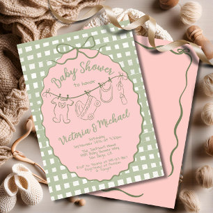 Hand Drawn Whimsical boho Baby Shower Clothesline Invitation