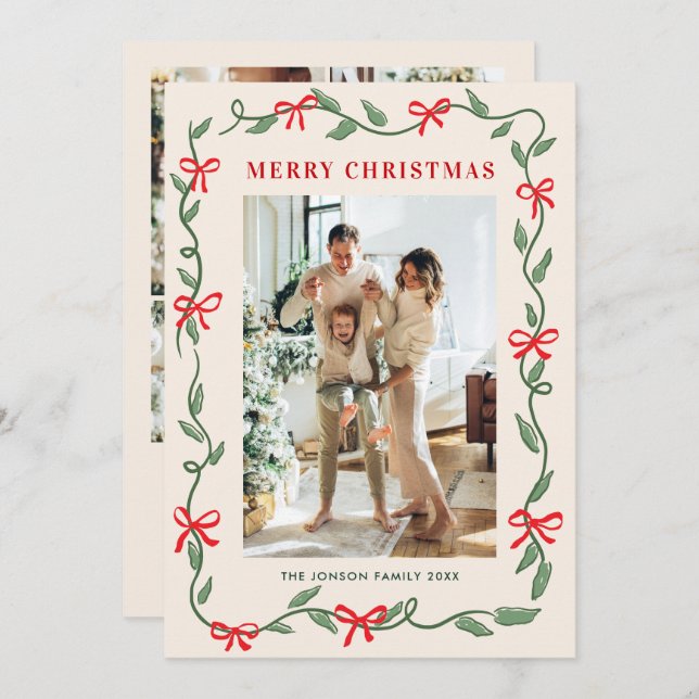 Hand Drawn Whimsical Boho Christmas 5 Photo Holiday Card (Front/Back)