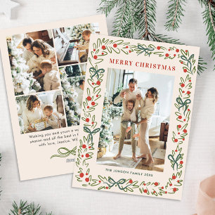 Hand Drawn Whimsical Boho Christmas 5 Photo Holiday Card