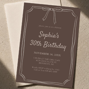 Hand Drawn Whimsical Bow Brown and Tan Birthday Invitation